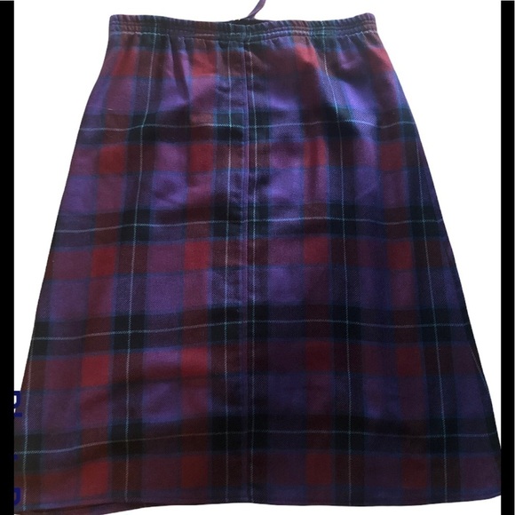 VTG Plaid Tartan Wool Belted A Line Skirt Sz 12 Purple Berry & Brick Red Winter - Picture 5 of 5
